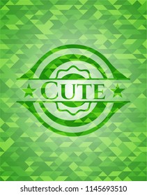 Cute green emblem with mosaic background