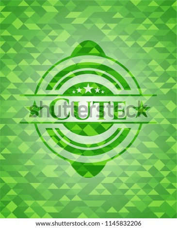 Cute green emblem. Mosaic background