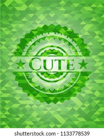 Cute green emblem with triangle mosaic background
