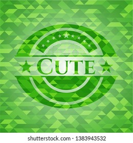 Cute green emblem with triangle mosaic background. Vector Illustration. Detailed.