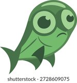 Cute green fish character with oversized eyes and a slightly worried expression