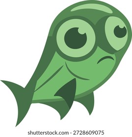 Carácter lindo del pez verde con los ojos de gran tamaño y una expresión ligeramente preocupada