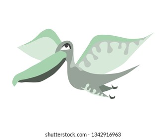 Cute green fly dinosaur. Cartoon dino. Vector illustration.