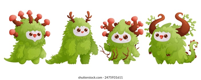 Cute Green Forest Creatures with Antlers