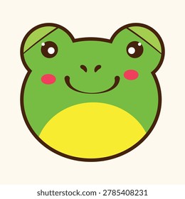 Cute Green Frog Animal Face Illustration for Education and Apparel Kids Design Element