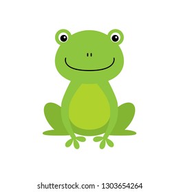 Cute green frog cartoon character isolated on white background