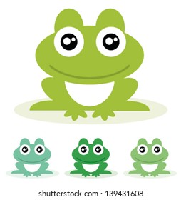 Cute green frog cartoon character isolated on white background. Vector illustration.