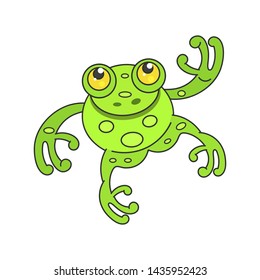 Cute green frog cartoon character isolated on white background