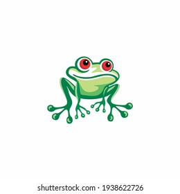 Cute green frog cartoon character icon logo isolated on white background