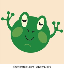 Cute green frog cartoon character isolated on white background.