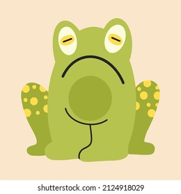 Cute green frog cartoon character isolated on white background.