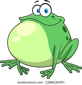 Cute Green Frog Cartoon Character. Vector Hand Drawn Illustration Isolated On Transparent Background