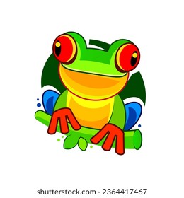 Cute green frog cartoon character isolated on white background