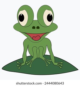 Cute green frog cartoon character isolated on white background