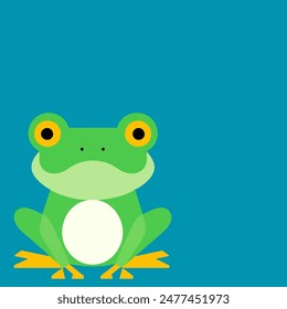 The cute green frog cartoon, drawn with big round eyes on a blue background, makes the frog stand out even more.