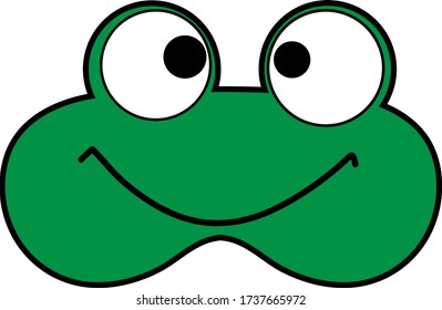 Cute Green Frog Cartoon Face  On White Background