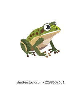 Cute green frog cartoon vector, icon on a white background