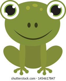 Cute green frog, illustration, vector on white background.