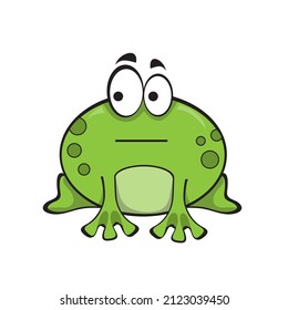 Cute green frog and indifferent emotion  The frog looks to the side  Cartoon icon white