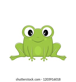 Cute green frog isolated on white background, illustration.