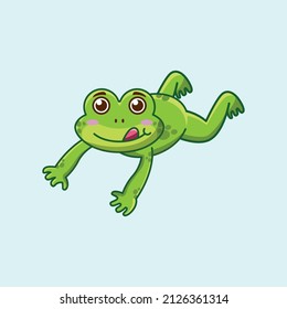 Cute green frog jumping cartoon character isolated on white background