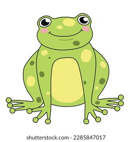 Cute green frog on white background