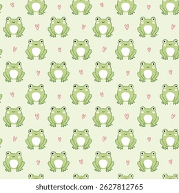Cute green frog pattern with stars and polka dots on a light background for playful designs.