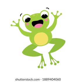 Cute Green Frog with Protruding Eyes Jumping Vector Illustration