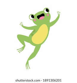 Cute Green Frog with Protruding Eyes Jumping Vector Illustration