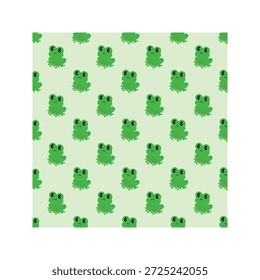 Cute green frog seamless pattern vector flat baby animal background