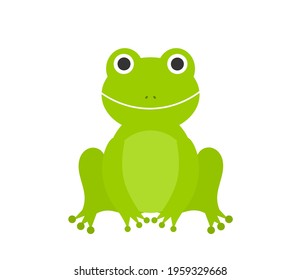 Cute green frog sitting. Vector illustration.