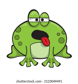 Cute green frog sticking its tongue out   showing worrying apathetic attitude  Cartoon icon white