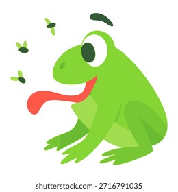 Linda rana verde tratando de comer insectos de color plano Ilustración vectorial Plantilla diseño