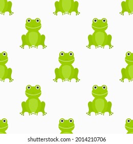 Cute green frogs seamless pattern. Vector illustration.
