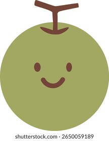 Desenho Animado de Fruta Verde Bonito com Rosto Sorridente. Ilustração adorável de melão ou Apple Character