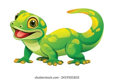 Cute green gecko cartoon illustration. Lizard vector isolated on white background