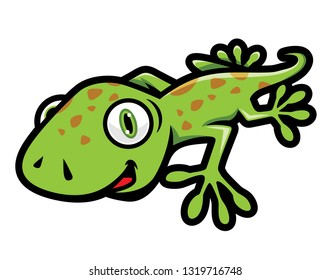 Cute Green Gecko Crawling Illustration in Cartoon Style