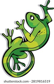 Cute green gecko lizard vector illustration crawling isolated on white background. Playful cartoon reptile design suitable for stickers, mascot, logo, or children illustrations.