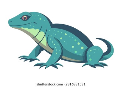 Cute green gecko sitting on branch isolated icon isolated