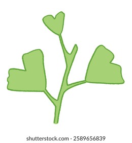 cute green ginkgo biloba leaves doodle hand drawn illustration