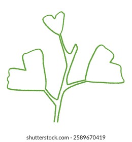 cute green ginkgo biloba leaves doodle hand drawn line art illustration