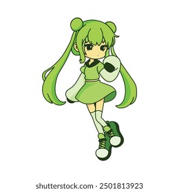 A cute green girl character design