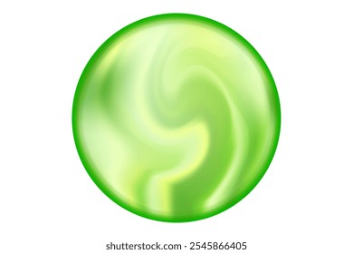 Cute green glowing magic sphere or planet isolated, transparent background. Cute 3d glass sphere icon or bubble with blurred texture. Aesthetic watercolor gradient round shape design element.