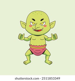 bonitinho verde goblin é vetor assustadora ilustração desenho animado pessoas cultura isolamento plano