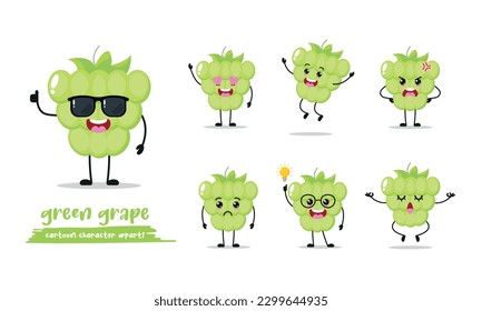 uva verde linda diferente expresión de actividad emoción. fruto con muchas ilustraciones vectoriales de actividad diseño plano.