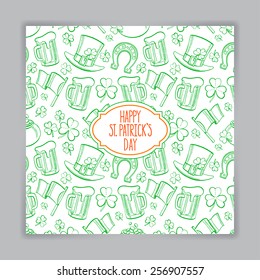 cute green greeting card for St. Patrick`s Day. Hand-drawn illustration.