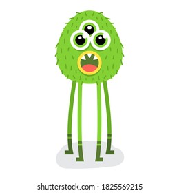 Cute Green Halloween Monster With Long Leg Flat Design Illustration