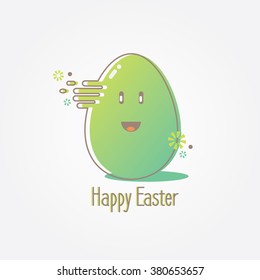 Cute green Happy Easter cartoon egg illustration with happy face. Trendy outline icon 