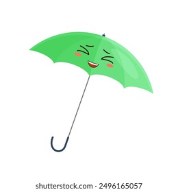 Cute green happy umbrella character laughing with eyes closed vector illustration