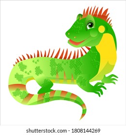 Cute Green Iguana Lizards Cartoon Style Stock Vector (Royalty Free ...